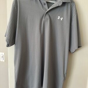 Under Armour Men's Polo Shirt in Gray and White Stripes